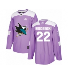 Youth San Jose Sharks #22 Jonny Brodzinski Authentic Purple Fights Cancer Practice Hockey Jersey