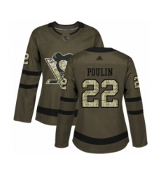 Women's Pittsburgh Penguins #22 Samuel Poulin Authentic Green Salute to Service Hockey Jersey