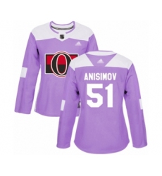 Women's Ottawa Senators #51 Artem Anisimov Authentic Purple Fights Cancer Practice Hockey Jersey