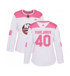 Women's New York Islanders #40 Semyon Varlamov Authentic White Pink Fashion Hockey Jersey