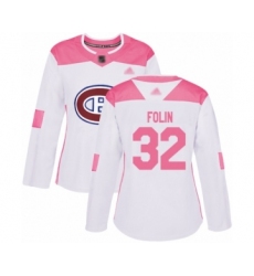 Women's Montreal Canadiens #32 Christian Folin Authentic White Pink Fashion Hockey Jersey