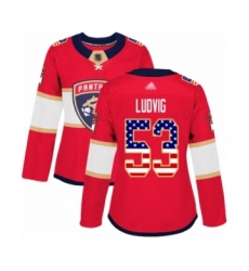 Women's Florida Panthers #53 John Ludvig Authentic Red USA Flag Fashion Hockey Jersey