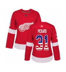 Women's Detroit Red Wings #31 Calvin Pickard Authentic Red USA Flag Fashion Hockey Jersey