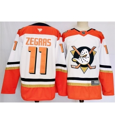 Men's Anaheim Ducks #11 Trevor Zegras White Orange 2024-25 Stitched Jersey