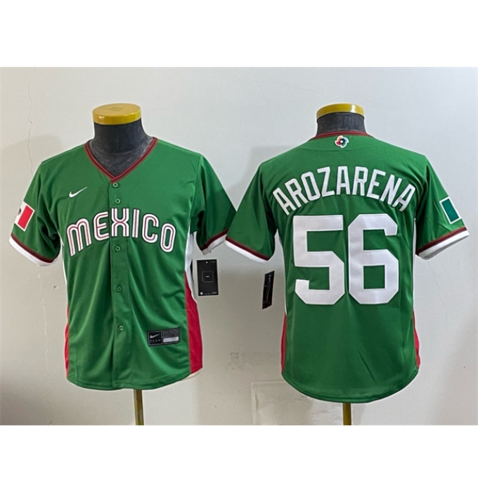 Youth Mexico Baseball #56 Randy Arozarena Green 2026 World Baseball Classic Stadium Stitched Baseball Jersey