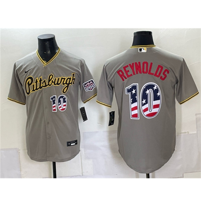 Men's Pittsburgh Pirates #10 Bryan Reynolds Grey USA 250 Fourth of July Stitched Baseball Jersey
