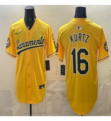 Mens Oakland Athletics #16 Nick Kurtz 2026 Yellow Alternate Sacramento Celebrating 125 Years Vapor Limited Stitched Baseball Jersey