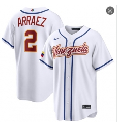 Men's Venezuela Baseball #2 Luis Arraez White 2026 World Baseball Classic Home Stadium Stitched Jersey