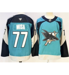 Men's San Jose Sharks #77 Michael Misa Teal 2025 Alternate Stitched Hockey Jersey