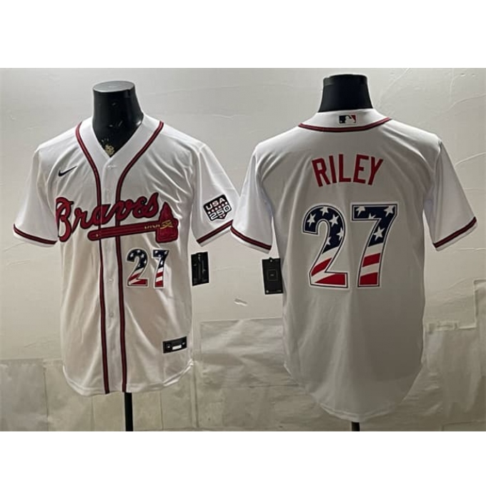 Men's Atlanta Braves #27 Austin Riley White USA 250 Fourth of July Home Stadium Stitched Baseball Jersey