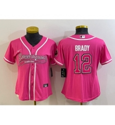 Women's Tampa Bay Buccaneers #12 Tom Brady Pink With Patch Cool Base Stitched Baseball Jersey