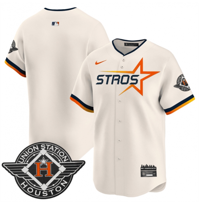 Men's Houston Astros Blank Cream 2025 City Connect Limited Stitched Baseball Jersey