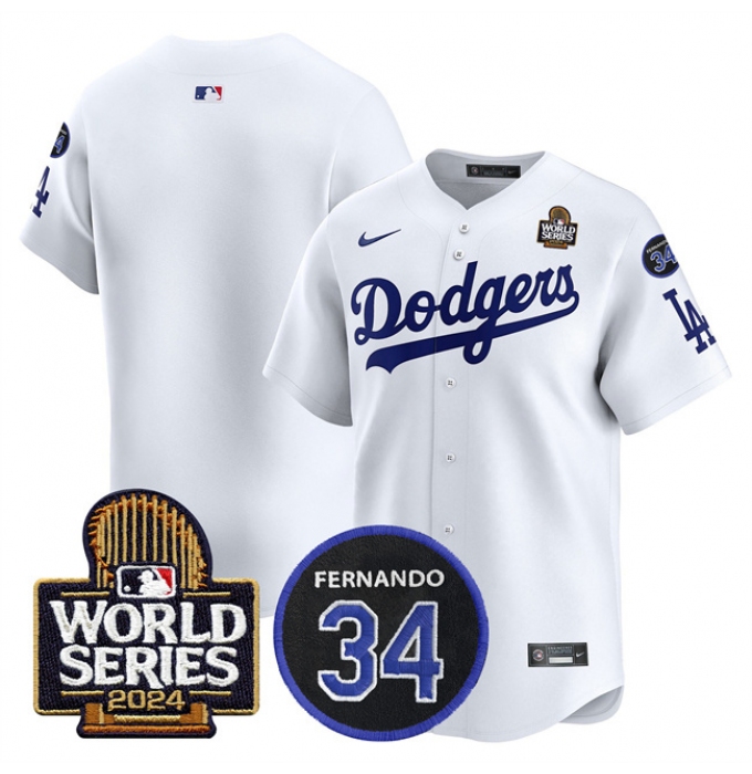 Men's Los Angeles Dodgers Blank White 2024 World Series With Fernando Memorial Limited Stitched Baseball Jersey