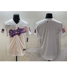 Men's Los Angeles Dodgers Blank White With American Flag Limited Stitched Baseball Jersey