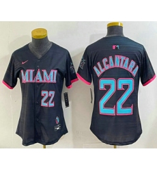 Women's Miami Marlins #22 Sandy Alcantara Number Black 2025 City Connect Limited Stitched Jersey