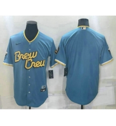 Men's Milwaukee Brewers Blank Blue 2022 City Connect Cool Base Stitched Jersey