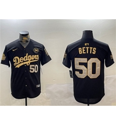 Men's Los Angeles Dodgers #50 Mookie Betts Black Gold 2024 World Series With No. 34 Limited Stitched Baseball Jersey