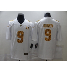 Men's Cincinnati Bengals #9 Joe Burrow 2020 White Leopard Print Fashion Limited Stitched Jersey