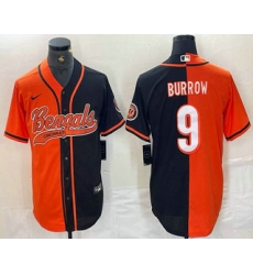 Men's Cincinnati Bengals #9 Joe Burrow Orange Black Two Tone Cool Base Stitched Baseball Jersey