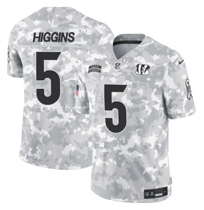 Men's Cincinnati Bengals #5 Tee Higgins 2024 F.U.S.E Arctic Camo Salute To Service Limited Stitched Football Jersey