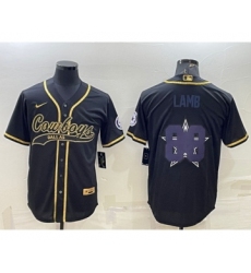 Men's Dallas Cowboys #88 CeeDee Lamb Black Gold Team Big Logo With Patch Cool Base Stitched Baseball Jersey
