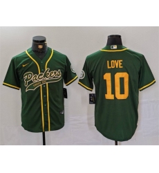 Men's Green Bay Packers #10 Jordan Love Green Cool Base Stitched Baseball Jersey