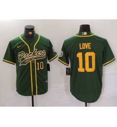 Men's Green Bay Packers #10 Jordan Love Green Cool Base Stitched Baseball Jerseys