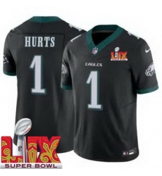 Men's Philadelphia Eagles Jalen Hurts #1 Black 2024 2025 Super Bowl LIX F U S E Stitched NFL Jersey