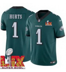 Men's Philadelphia Eagles Jalen Hurts #1 Green 2024 2025 Super Bowl LIX F U S E Stitched NFL Jersey