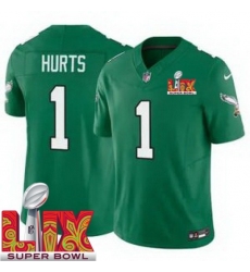 Men's Philadelphia Eagles Jalen Hurts #1 Kelly Green 2024 2025 Super Bowl LIX F U S E Stitched NFL Jersey