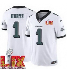 Men's Philadelphia Eagles Jalen Hurts #1 White 2024 2025 Super Bowl LIX F U S E Stitched NFL Jersey