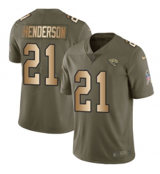 Men's Jacksonville Jaguars #21 C.J. Henderson Olive Gold Stitched Limited 2017 Salute To Service Jersey