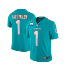Men's Miami Dolphins 2022 #1 Tua Tagovailoa Aqua With 1-star C Patch Vapor Limited Stitched NFL Jersey