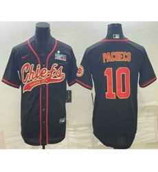 Men's Kansas City Chiefs #10 Isiah Pacheco Black With Super Bowl LVII Patch Cool Base Stitched Baseball Jersey