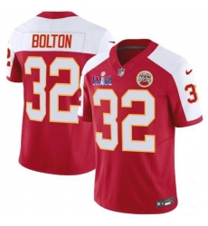 Men's Kansas City Chiefs #32 Nick Bolton Red White 2024 F.U.S.E. Super Bowl LVIII Vapor Untouchable Limited Football Stitched Jersey