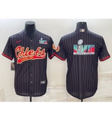Men's Kansas City Chiefs Black With Super Bowl LVII Big Logo Cool Base Stitched Baseball Jerseys