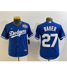 Women's Los Angeles Dodgers #27 Trevor Bauer Blue 2024 World Series Cool Base Stitched Jersey(Run Small)