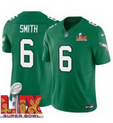 Men's Philadelphia Eagles DeVonta Smith #6 Kelly Green 2024 2025 Super Bowl LIX F U S E Stitched NFL Jersey