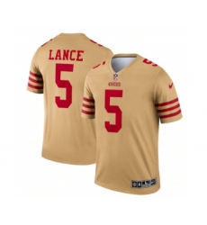 Men's San Francisco 49ers #5 Trey Lance 2022 New Gold Inverted Legend Stitched Football Jersey