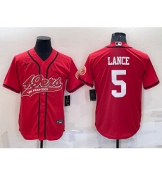 Men's San Francisco 49ers #5 Trey Lance Red Stitched Cool Base Nike Baseball Jersey