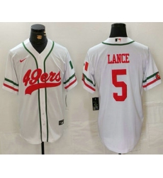 Men's San Francisco 49ers #5 Trey Lance White Mexico Cool Base Stitched Baseball Jersey