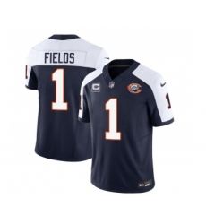 Men's Chicago Bears #1 Justin Fields Navy White 2023 F.U.S.E. 1-star C Throwback Limited Football Stitched Game Jersey