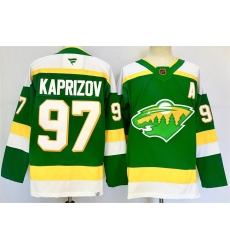 Men's Minnesota Wild #97 Kirill Kaprizov Green 2024-25 Alternate With A Stitched Hockey Jersey