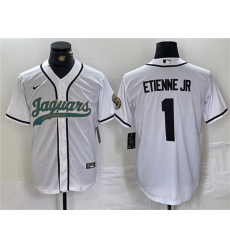 Men's Jacksonville Jaguars #1 Travis Etienne Jr. White With Cool Base Baseball Stitched Jersey