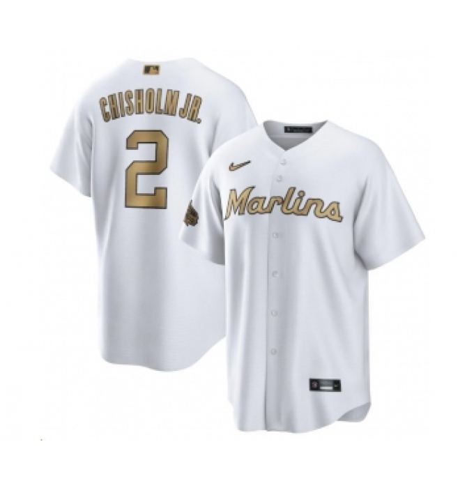 Men's Miami Marlins #2 Jazz Chisholm Jr. White 2022 All-Star Cool Base Stitched Baseball Jersey