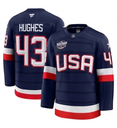 Men's USA #43 Quinn Hughes Navy 2025 4 Nations Face-Off Stitched Jersey