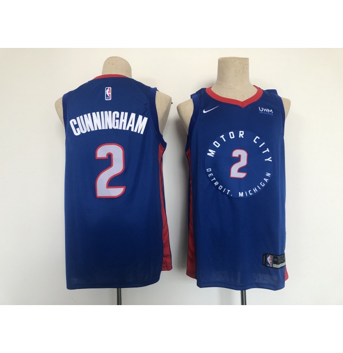 Men's Detroit Pistons #2 Cade Cunningham Blue 2021 City Player Jersey