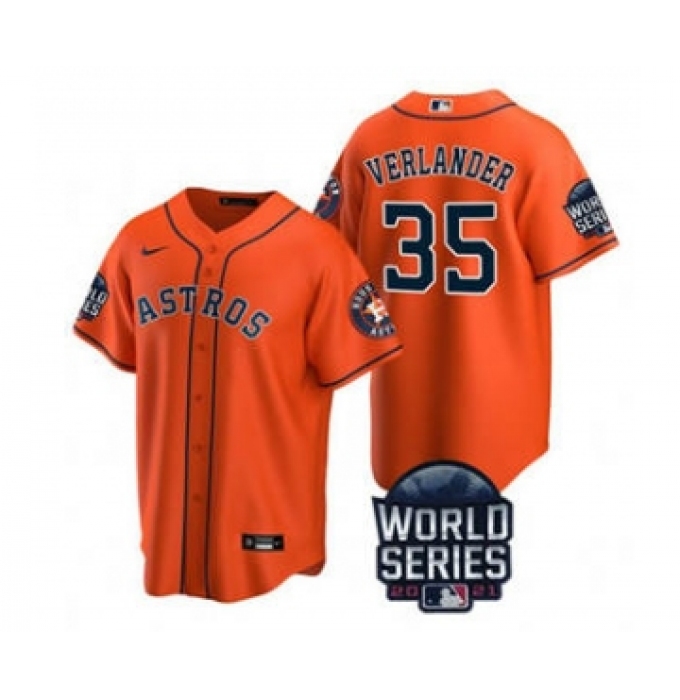 Men's Houston Astros #35 Justin Verlander 2021 Orange World Series Cool Base Stitched Baseball Jersey