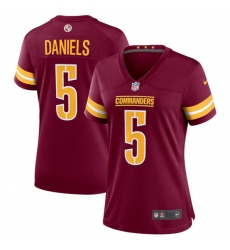 Women's Washington Commanders #5 Jayden Daniels Burgundy 2024 Draft Football Stitched Jersey(Run Small)