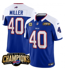Men's Buffalo Bills #40 Von Miller Blue White 2023 F.U.S.E. AFC East Champions With 4-star C Football Stitched Jersey
